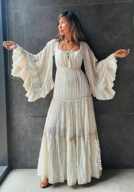 Boho Wedding Dressboho Flare Sleeve Maxi Dressblack Maxi - Etsy | Boho  Dresses Long, Maxi Dress With Sleeves, White Flowy Dress