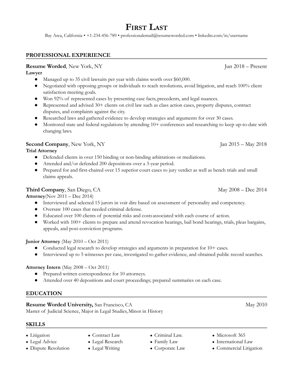 6 Lawyer Resume Examples For 2023 | Resume Worded