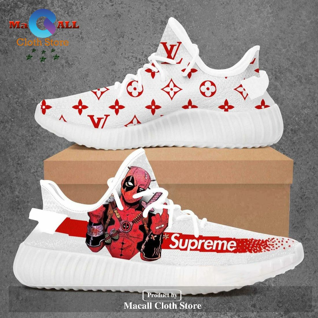Louis Vuitton Supreme Deadpool Marvel Model 4 Yeezy Boost Shoes Sport  Sneakers Luxury Brand For Men And Women - Macall Cloth Store - Destination  For Fashionistas