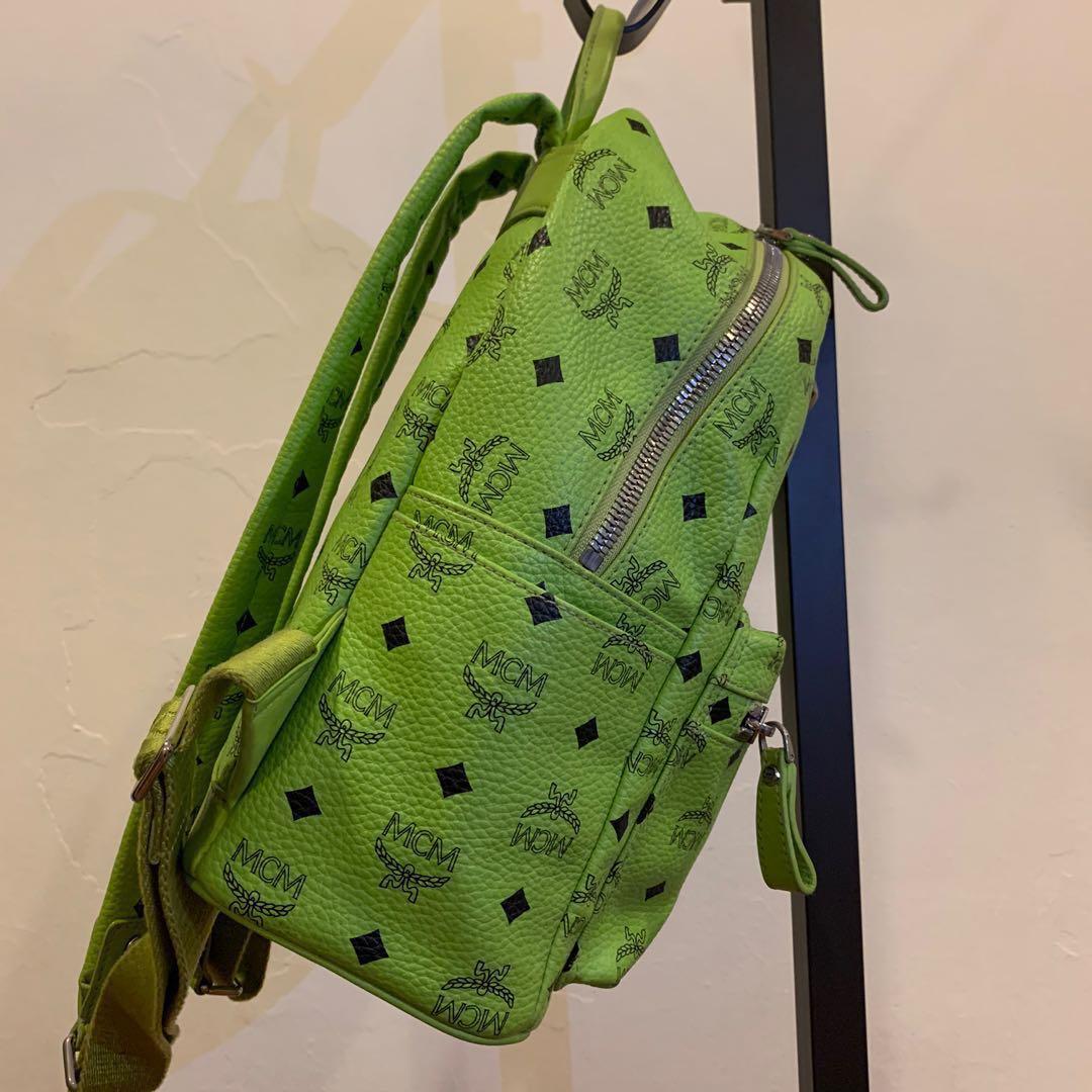Mcm Backpack (Authentic) - Lime Green, 4-Studded, Luxury, Bags & Wallets On  Carousell